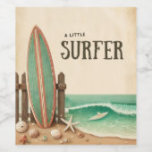 小さなサーファーヴィンテージの赤ちゃんシャワー ワインラベル (シングルラベル)