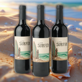 小さなサーファーヴィンテージの赤ちゃんシャワー ワインラベル