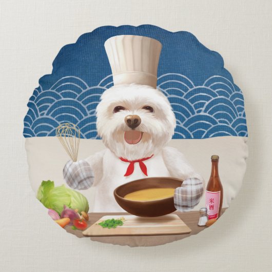 小さなシェフ犬 ラウンドクッション (正面)