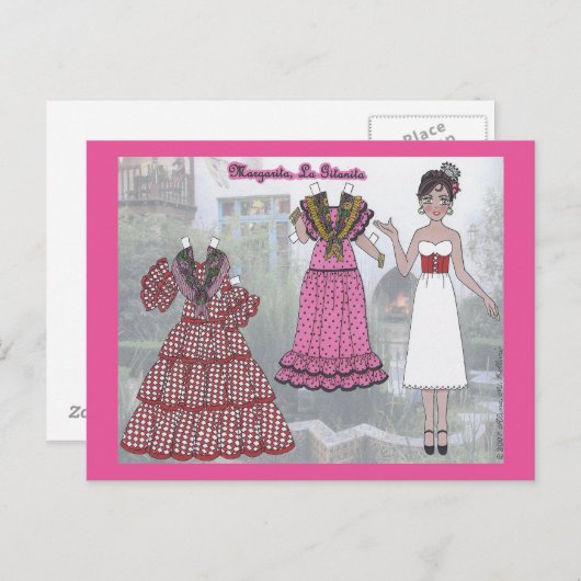 小さなジプシーの紙人形はがきマルガリータ ポストカード (正面/裏面)
