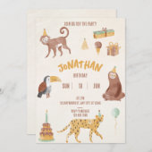 小さなジャングルの動物の誕生日 招待状 (正面/裏面)