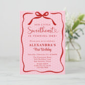 小さなスイートハート バレンタイン ガール 1歳の誕生日 招待状 (スタンド正面)