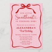 小さなスイートハート バレンタイン ガール 1歳の誕生日 招待状 (正面)