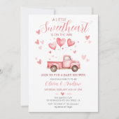 小さなスイートハート ピンクのバレンタインデー ベビーシャワー 招待状 (正面)