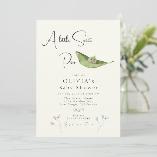 小さなスイートピーの赤ちゃんシャワー 招待状 (スタンド正面)