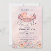 小さなスイートピー |かわいいピンクの花ベビーシャワー 招待状 (正面)