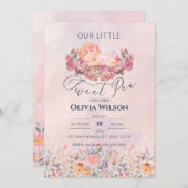 小さなスイートピー |かわいいピンクの花ベビーシャワー 招待状