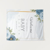 小さなスウィーティー エレガント ブルー ボタニカル ベイビー シャワー タペストリー (正面(横))