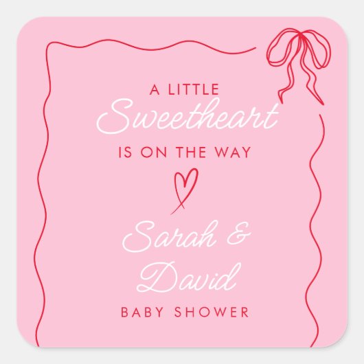 小さなスウェーデンのバレンタインピンク赤い赤い赤い赤い赤いシャワー スクエアシール (正面)