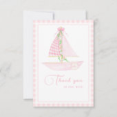 小さなスキッパーピンクの格子柄のパステルの赤ちゃんシャワー サンキューカード (正面)