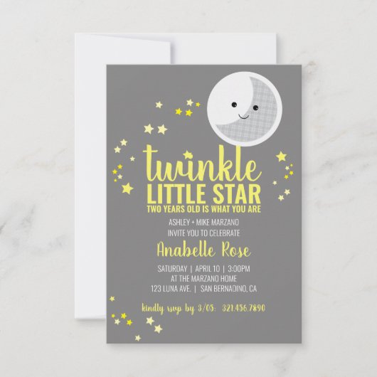 小さなスターボーイまたはガール第2誕生日パーティー 招待状 (正面)