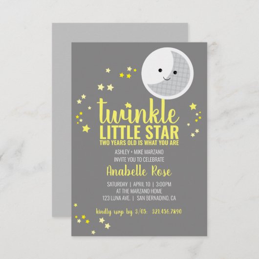 小さなスターボーイまたはガール第2誕生日パーティー 招待状 (正面/裏面)
