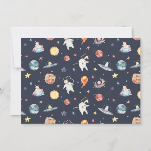 小さなステップ1つ |宇宙動物の最初の誕生日の写真 招待状 (裏面)