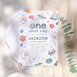 小さなステップ1つ |宇宙動物1歳の誕生日パーティー 招待状