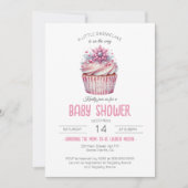 小さなスノーフレークのカップケーキピンクの女の子の赤ちゃんシャワー 招待状 (正面)