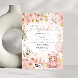 小さなスノーフレークのピンクのフローラクマ赤ちゃんシャワー 招待状
