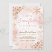 小さなスノーフレークのピンクの冬の女の子の赤ちゃんシャワー 招待状 (正面)