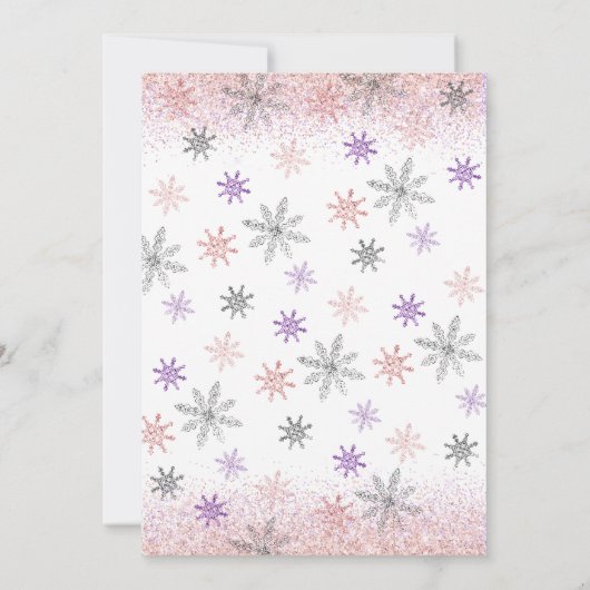 小さなスノーフレークのピンクの冬の女の子の赤ちゃんシャワー 招待状 (裏面)