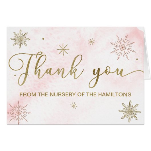 小さなスノーフレークのピンクの赤ちゃんシャワーありがとう (正面横)