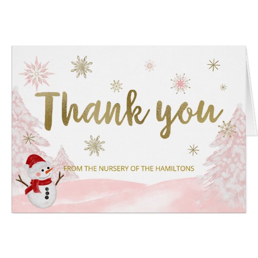 小さなスノーフレークのピンクの赤ちゃんシャワーありがとう (正面横)