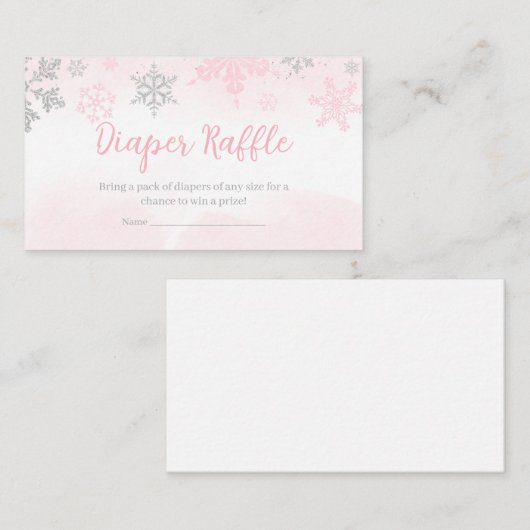 小さなスノーフレークのピンクの赤ちゃんシャワーおむつラッフル エンクロージャーカード (正面/裏面)