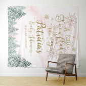 小さなスノーフレークのピンクの赤ちゃんシャワーの背景 タペストリー (インサイチュ(横))