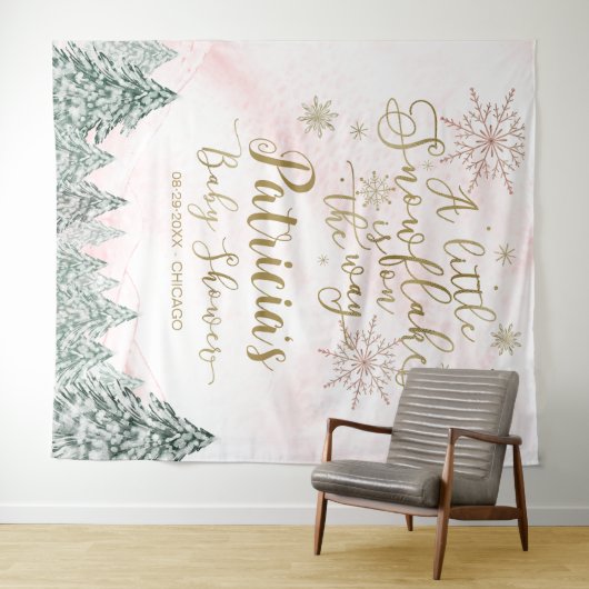 小さなスノーフレークのピンクの赤ちゃんシャワーの背景 タペストリー (インサイチュ(横))