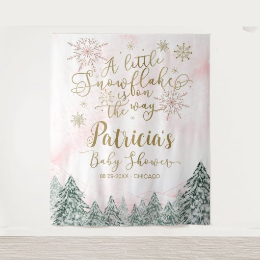 小さなスノーフレークのピンクの赤ちゃんシャワーの背景 タペストリー (正面)