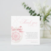 小さなスノーフレークのピンクの赤ちゃんシャワーサンキューカード サンキューカード (スタンド正面)