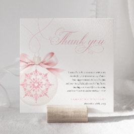 小さなスノーフレークのピンクの赤ちゃんシャワーサンキューカード サンキューカード