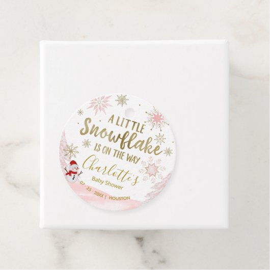 小さなスノーフレークのピンクの赤ちゃんシャワーメッセージカード フェイバータグ (インサイチュ)