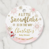 小さなスノーフレークのピンクの赤ちゃんシャワーメッセージカード フェイバータグ (正面)