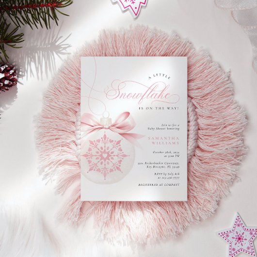 小さなスノーフレークのピンクの赤ちゃんシャワー招待状 招待状
