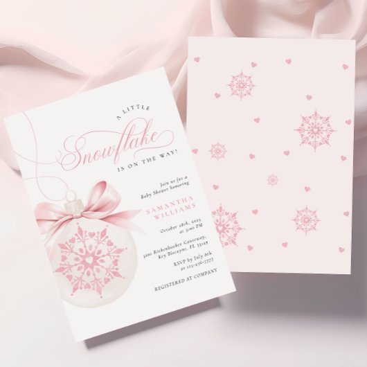 小さなスノーフレークのピンクの赤ちゃんシャワー招待状 招待状