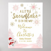 小さなスノーフレークのピンクの赤ちゃんシャワー歓迎サイン ポスター (正面)