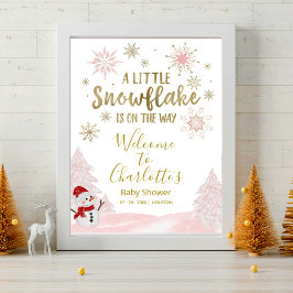 小さなスノーフレークのピンクの赤ちゃんシャワー歓迎サイン ポスター