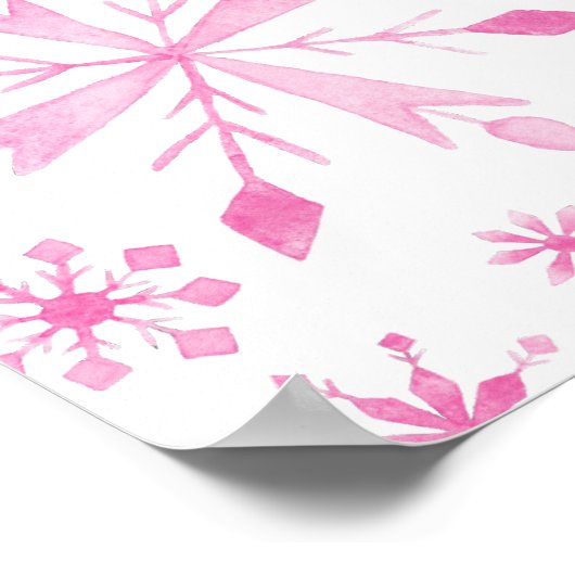 小さなスノーフレークのピンクの赤ちゃんシャワー歓迎サイン ポスター (角)