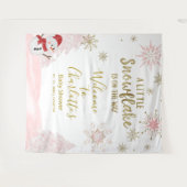 小さなスノーフレークのピンクの赤ちゃんシャワー背景 タペストリー (正面(横))