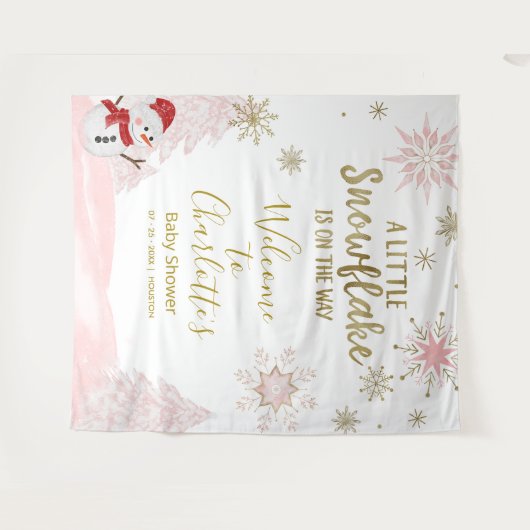 小さなスノーフレークのピンクの赤ちゃんシャワー背景 タペストリー (正面(横))