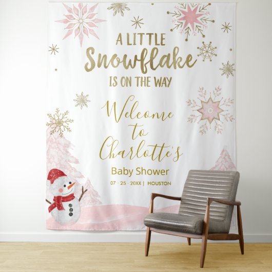 小さなスノーフレークのピンクの赤ちゃんシャワー背景 タペストリー (インサイチュ)