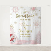 小さなスノーフレークのピンクの赤ちゃんシャワー背景 タペストリー (正面)