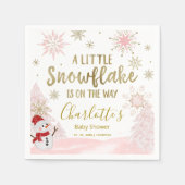小さなスノーフレークのピンクの赤ちゃんシャワー スタンダードカクテルナプキン (正面)
