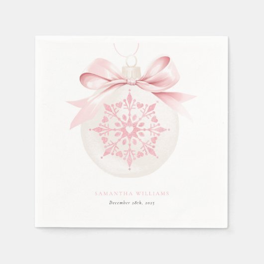 小さなスノーフレークのピンクの赤ちゃんシャワー スタンダードカクテルナプキン (正面)