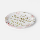 小さなスノーフレークのピンクの赤ちゃんシャワー ペーパープレート (アングル)