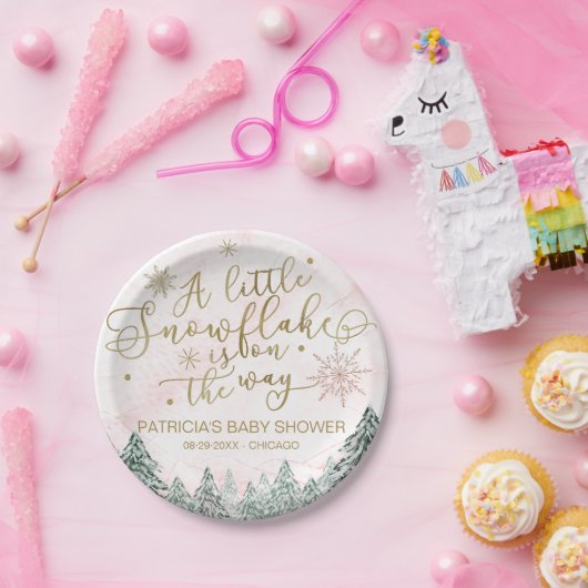 小さなスノーフレークのピンクの赤ちゃんシャワー ペーパープレート (パーティー)