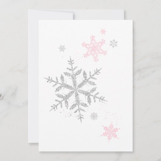 小さなスノーフレークのピンクの赤ちゃんシャワー 招待状 (裏面)