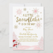 小さなスノーフレークのピンクの赤ちゃんシャワー 招待状 (正面)