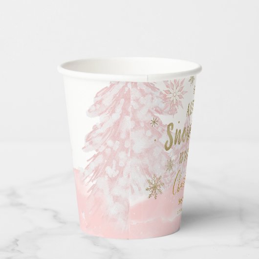 小さなスノーフレークのピンクの赤ちゃんシャワー 紙コップ (右)