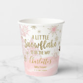 小さなスノーフレークのピンクの赤ちゃんシャワー 紙コップ (正面)
