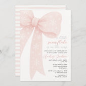 小さなスノーフレークのピンクコケット弓ベビーシャワー 招待状 (正面/裏面)